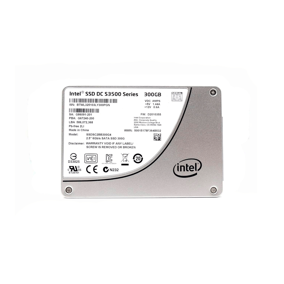 INTEL DC S3500 SERIES SSDSC2BB300G4 300GB SSD SATA-3 6GB/S 2.5"