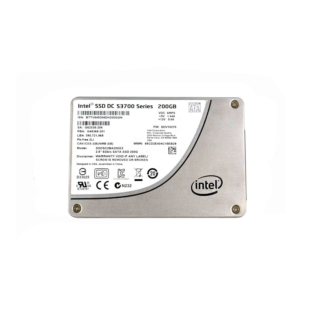 INTEL DC S37100 SERIES SSDSC2BA200G3 SSD 200GB 2.5" SATA 6GB/S