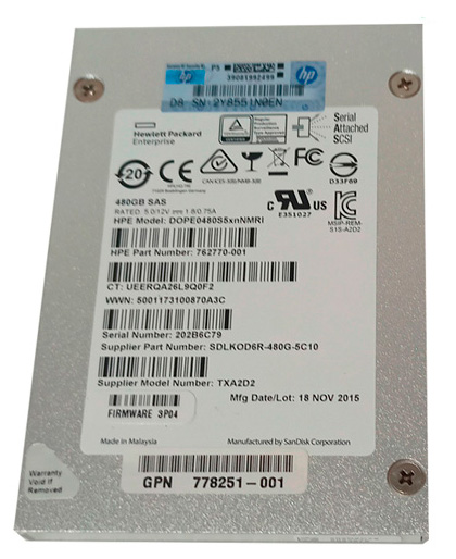 HPE DOPE0480S5XNNMRI 480GB SSD 2.5" SFF SAS 6GB/s - 762770-001