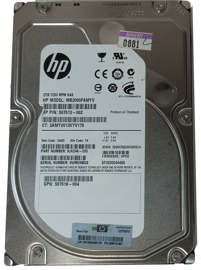 HP ST32000444SS HDD 2TB 3.5" SAS 6GB/S 7.2K RPM - 507613-002
