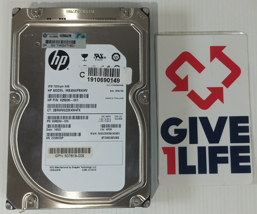 HP ST33000650SS HDD 3TB 3.5" SAS 6GB/S 7.2K RPM - 625030-001
