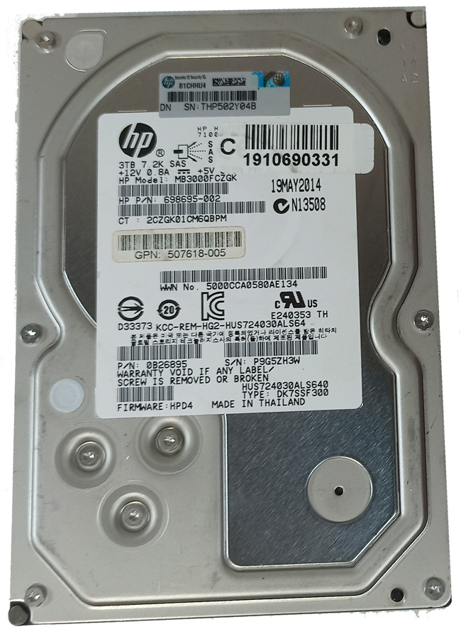HP HUS724030ALS640 HDD 3TB 3.5" SAS 6GB/S 7.2K RPM - 698695-002