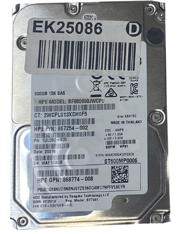 HPE ST600MP0006 HDD 2.5" SAS 600GB 12GB/S 15K RPM -PN:867254-002