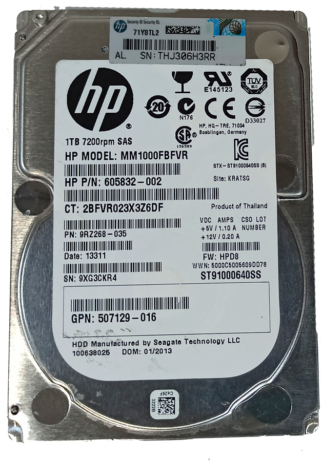 HPE ST91000640SS 1TB HDD SAS 2.5" 6GB/S 7.2K RPM - 725118-001