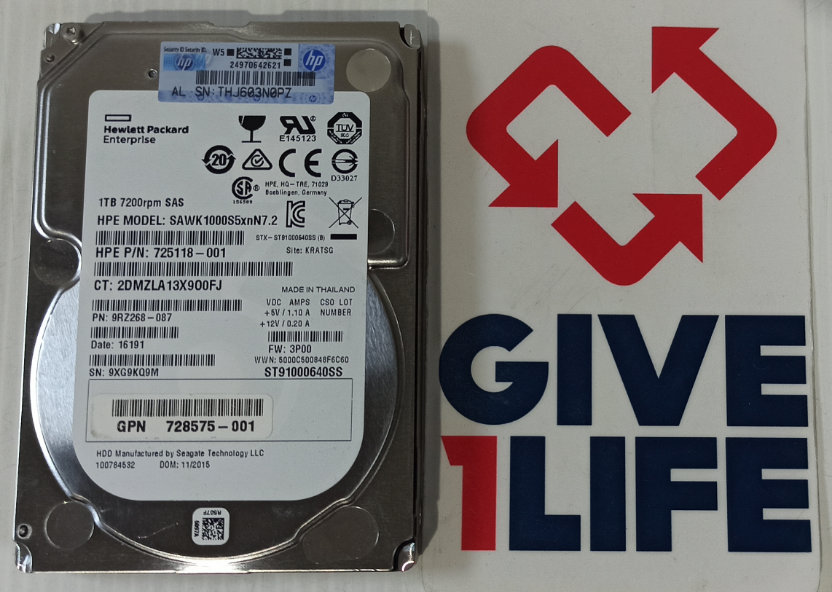 HPE ST91000640SS 1TB HDD SAS 2.5" 6GB/S 7.2K RPM - 725118-001