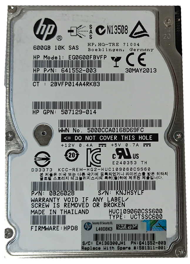 HPE HUC109060CSS600 600GB HDD SAS 2.5" 6GB/S 10K RPM 641552-003