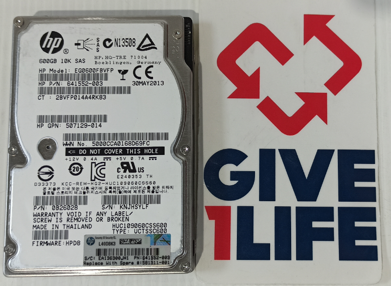 HPE HUC109060CSS600 600GB HDD SAS 2.5" 6GB/S 10K RPM 641552-003