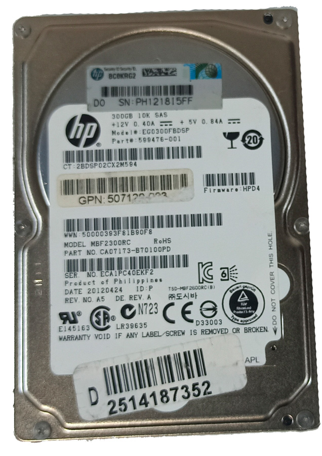 HPE MBF2300RC 300GB HDD SAS 2.5" 6GB/S 10K RPM - 599476-001
