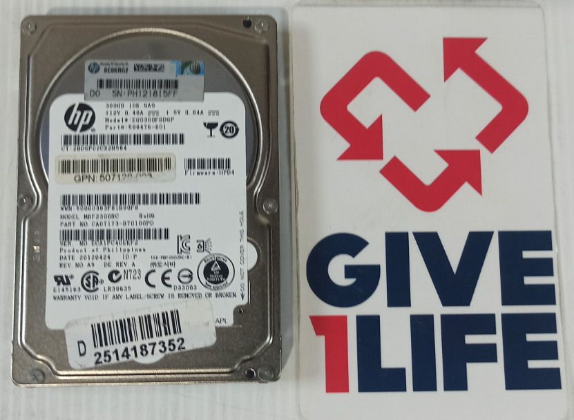 HPE MBF2300RC 300GB HDD SAS 2.5" 6GB/S 10K RPM - 599476-001