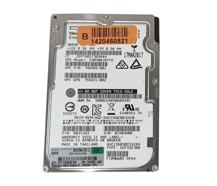 HPE HUC156030CSS204 300GB HDD SAS3 2.5" 12GB/S 15K - 748385-001