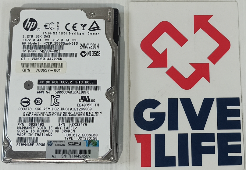 HPE HUC101212CSS600 1.2TB HDD SAS2 2.5" 6GB/S 10K - 742934-001