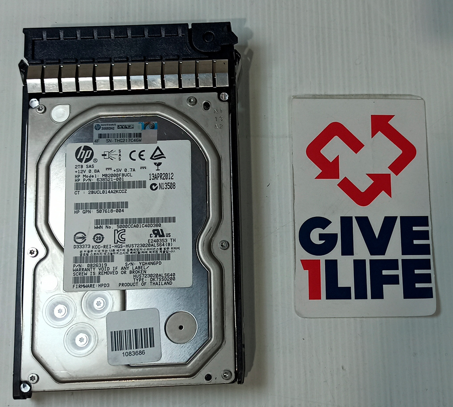 HP HUS723020ALS640 2TB HDD 3.5" SAS-2 6GB/S 7.2K 64MB 638521-001CADDY 335537-001