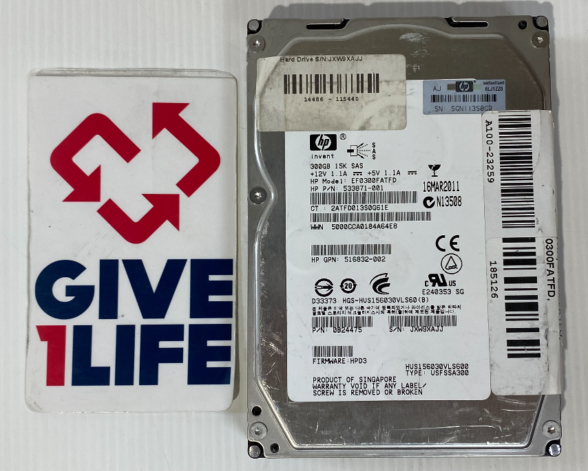 HP HUS156030VLS600 HDD SAS 300GB 3.5" 15K RPM 6GB/S 64MB CACHE PN:533871-001