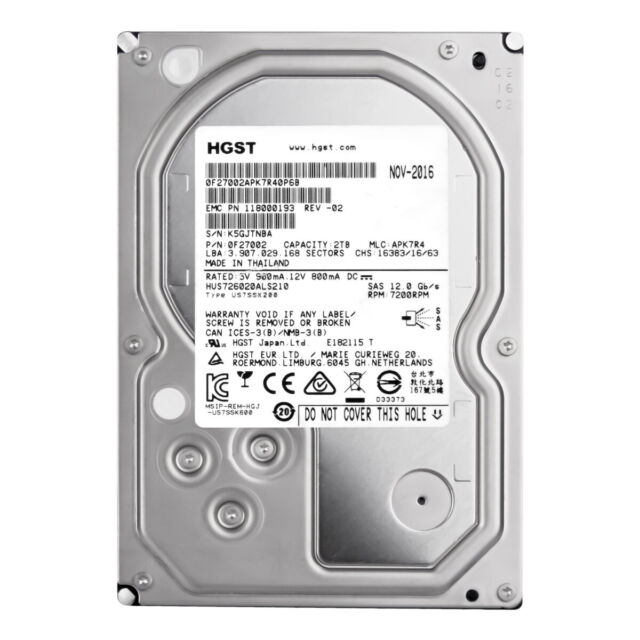 HITACHI HUS726020ALS210 2TB HDD 3.5" SAS-3 12GB/S 7.2K RPM 128MB CACHE