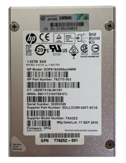 HP DOPE1920S5xnNMRI SSD 1.92TB 2.5" SAS-2 6GB/S PN:762770-003/778252-001