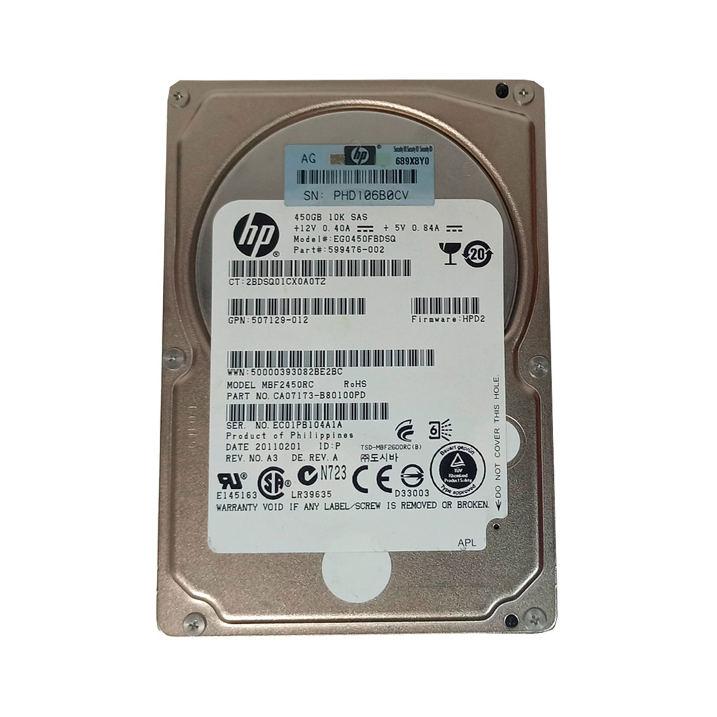 HPE MBF2450RC 450GB HDD 2.5" SAS-2 6GB/s 10K 16MB  - 599476-002 / 507129-012