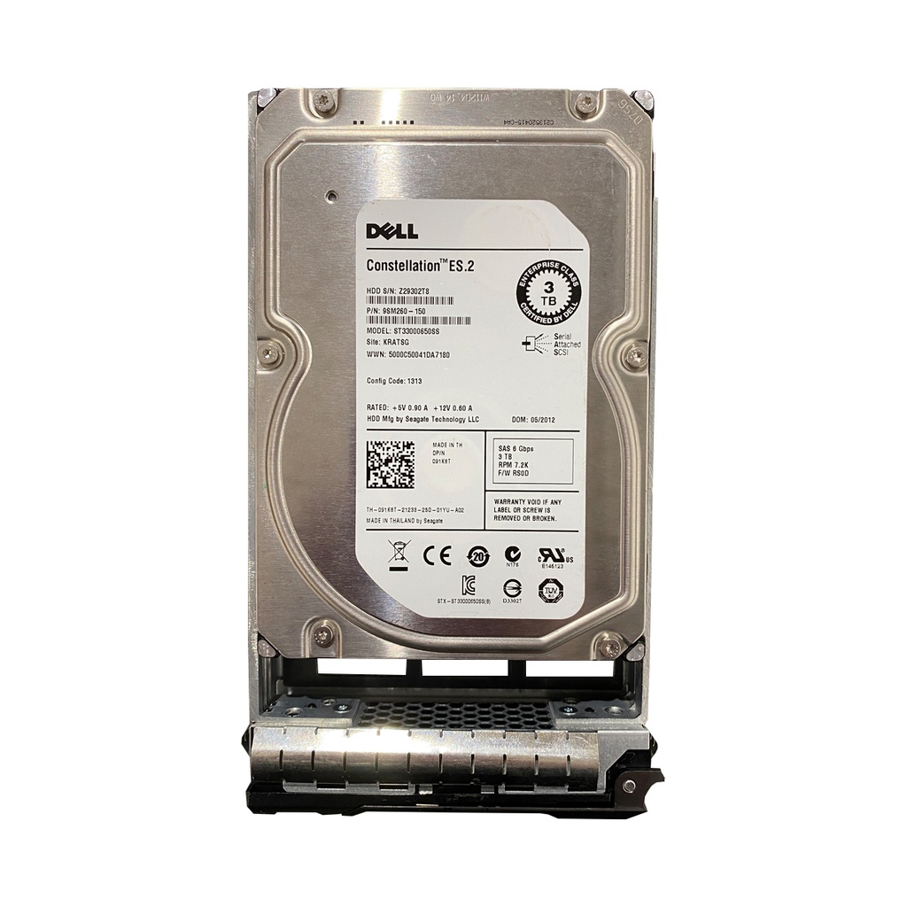 DELL ST33000650SS HDD 3TB SAS-2 6GB/S 3.5" 7.2K RPM PN:91K8T + CADDY PN: F238F