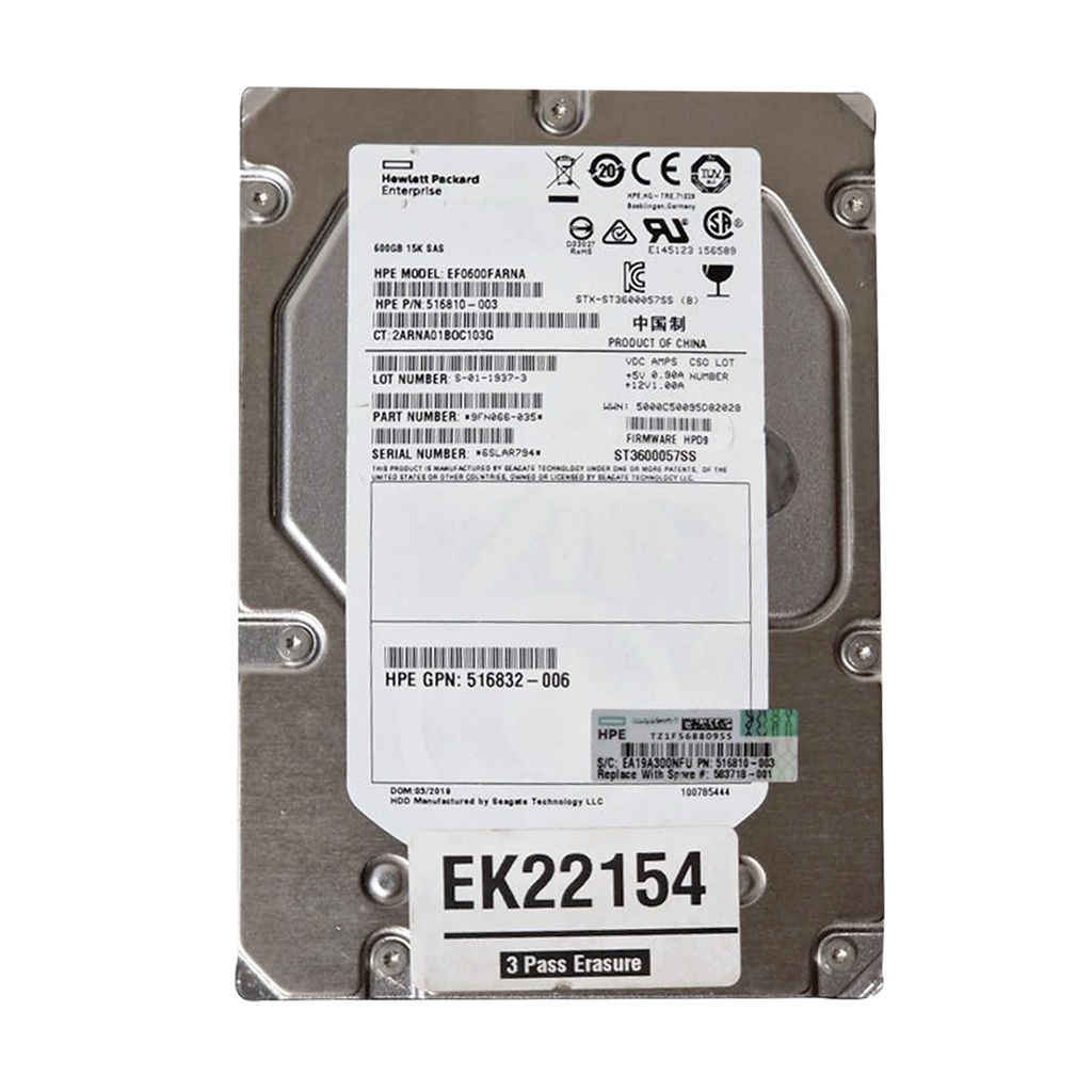 HPE ST3600057SS 600GB HDD 3.5" SAS-2 6GB/S 15.000 RPM 16MB CACHÉ - 516810-003