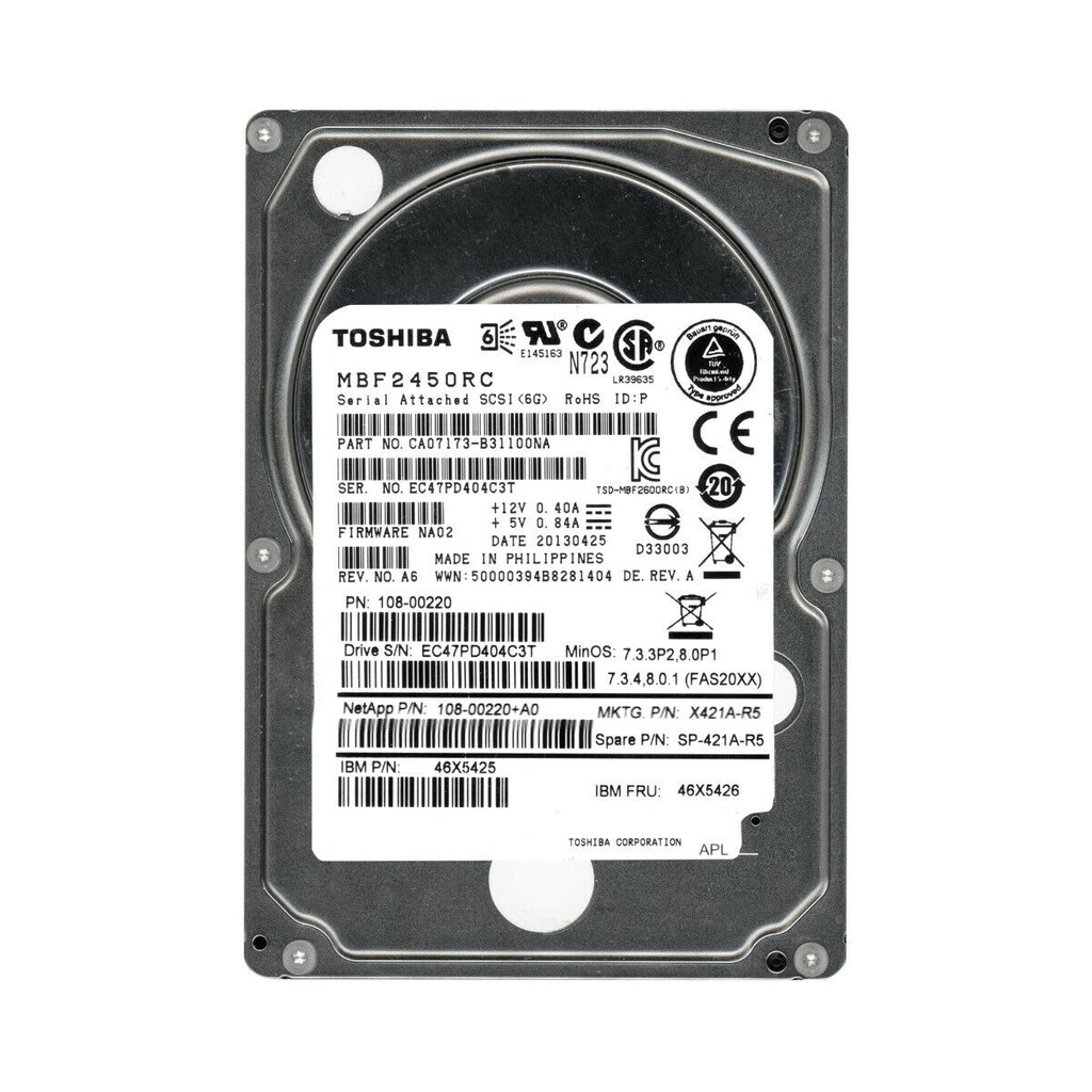 4x TOSHIBA MBF2450RC 450GB HDD 2,5" SAS-2 6GB/S 10K 16MB - SERVIDOR DELL / HP / IBM