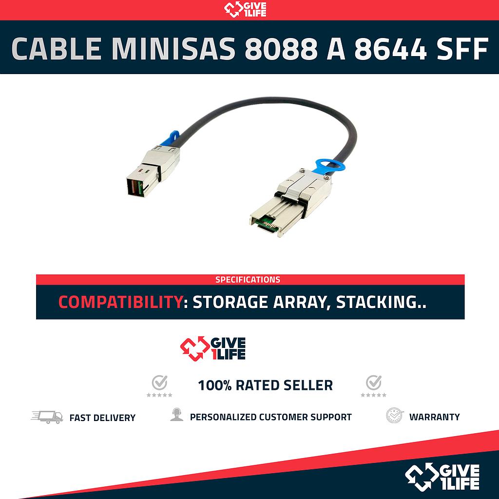 Cable MiniSAS 8088 a 8644 SFF Storage Array, Stacking HP, DELL, IBM