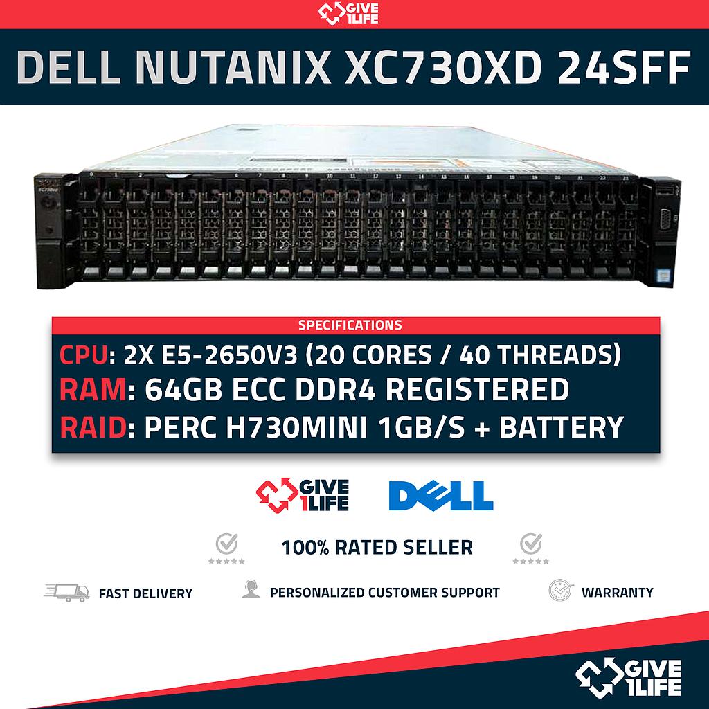 Dell Nutanix XC730XD 24SFF 2x E5-2650V3 (20Núcleos/40Hilos) 64GB DDR4 PERC H730 2 PSU