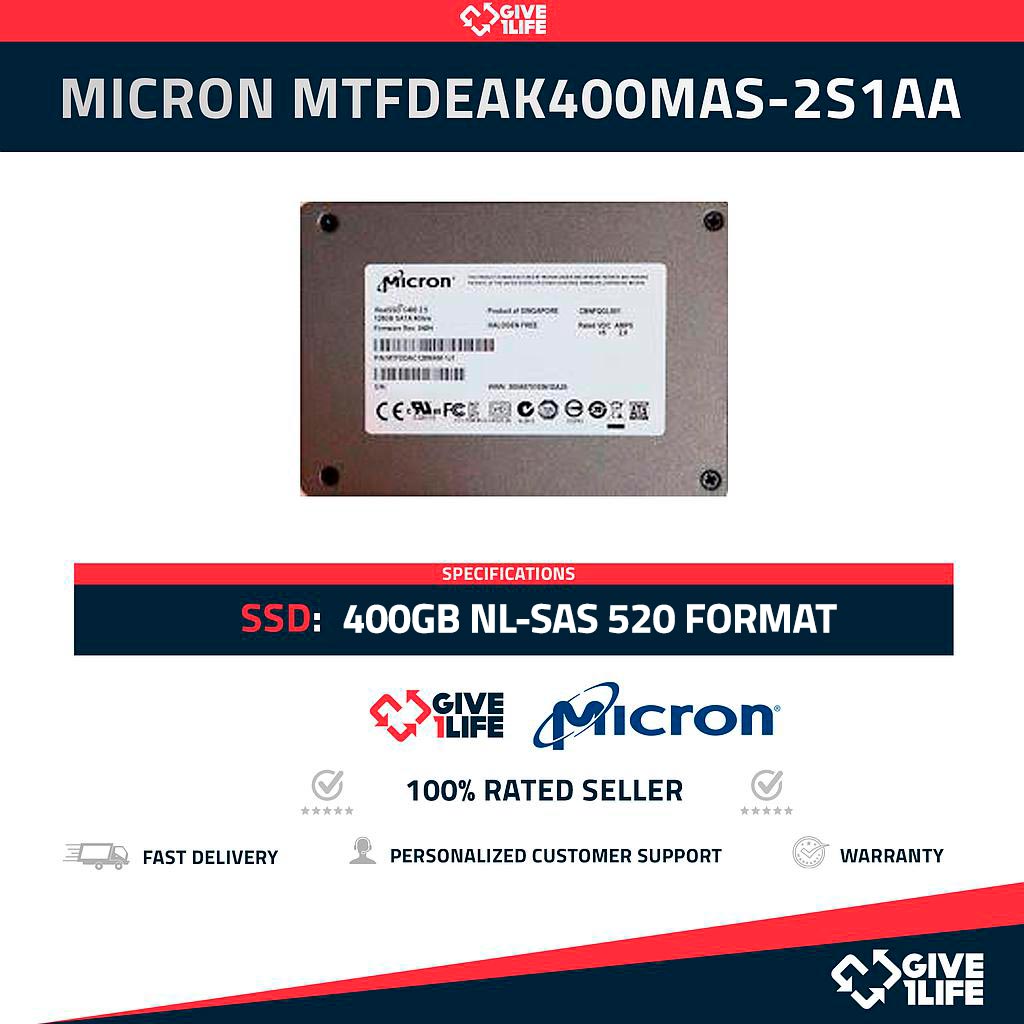 Micron MTFDEAK400MAS-2S1AA SSD 520 Format 400GB NL-SAS for EMC