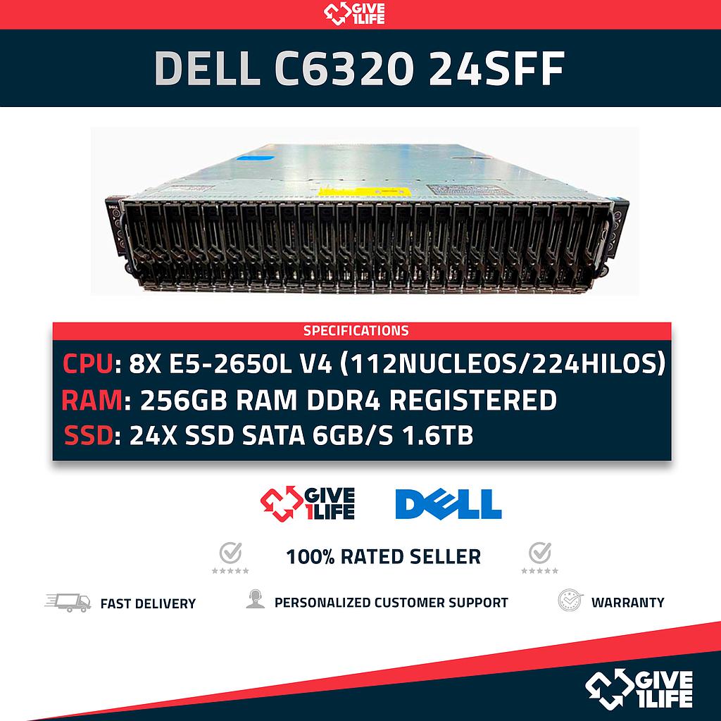 Servidor Rack DELL C6320 24SFF 4xNODOS RW6H4 – 8 x E5-2650Lv4 (112C/224T) + 256GB + 2 PSU + 24x SSD SATA 1.6TB