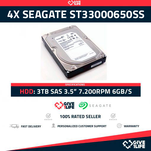 4x SEAGATE ST33000650SS 3TB HDD 3.5" SAS-2 6GB/S 64MB - SERVIDORES HP / DELL / IBM