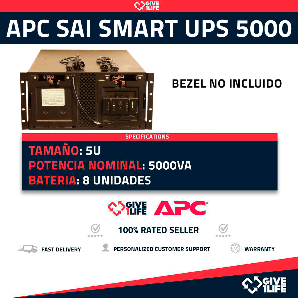 APC SAI SMART-UPS 5000 5U FUENTE DE ALIMENTACION ININTERRUMPIDA 5000VA BATERIAS NUEVAS No Bezel SUA5000RMI5U