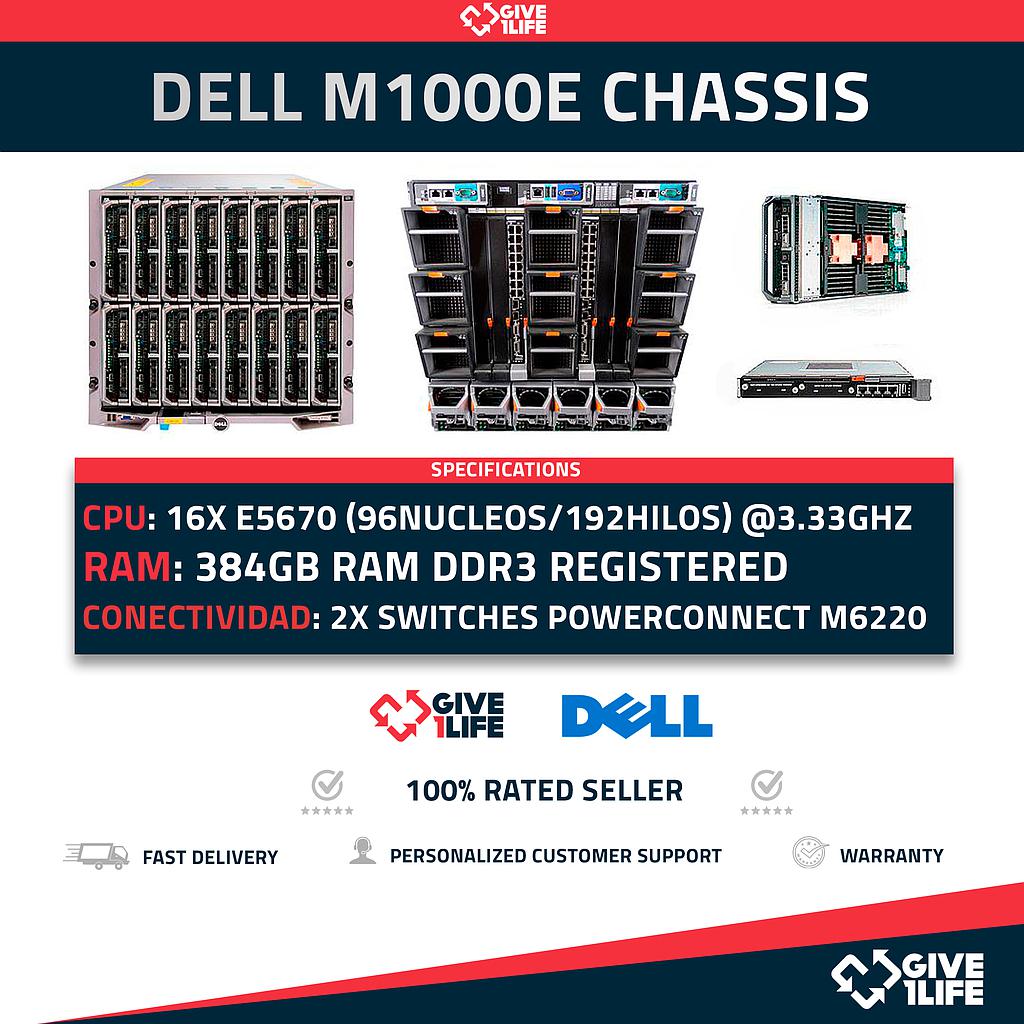 DELL M1000e Blade + 16 x M610 384GB RAM 96CO/192TH + 2X M6220