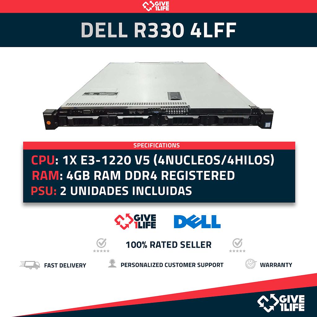 Dell PowerEdge R330 4LFF 1x E3-1220 V5 (4 Núcleos 4 Hilos) 4GB RAM DDR4 PERC H730 2 PSU