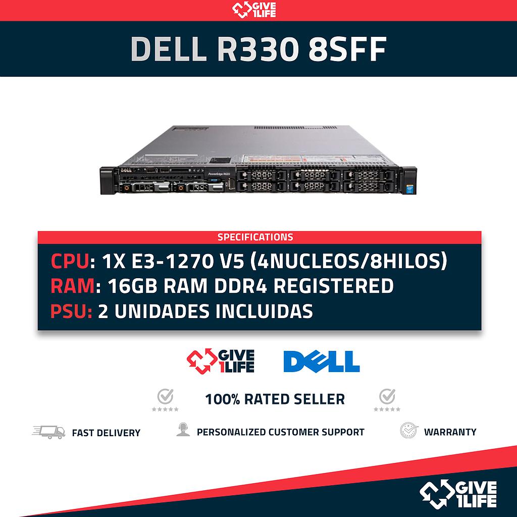 Dell PowerEdge R330 8SFF 1x E3-1270 V5 (4 Núcleos 8 Hilos) 8GB RAM DDR4 PERC H730 2 PSU