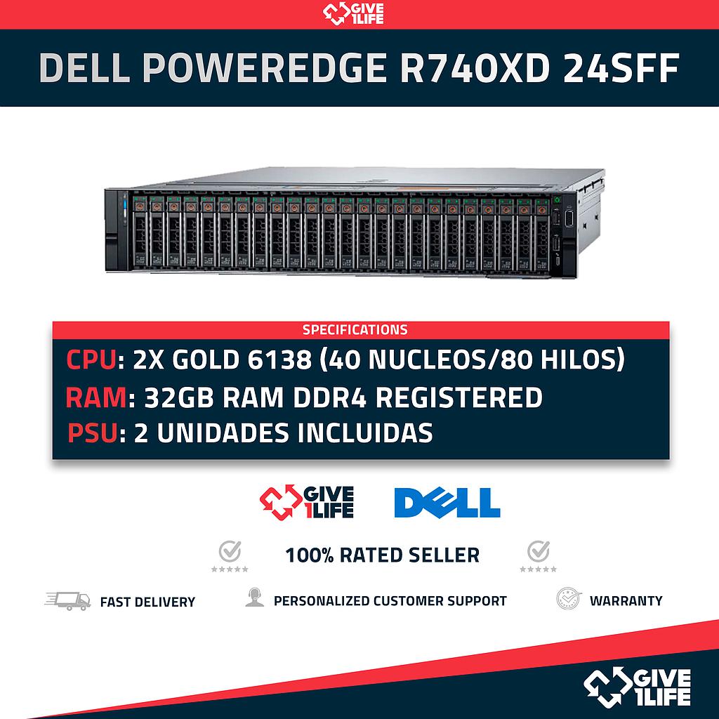 Servidor Rack DELL PowerEdge R740XD 24SFF 2x Gold 6138 + 32GB DDR4+ H330
