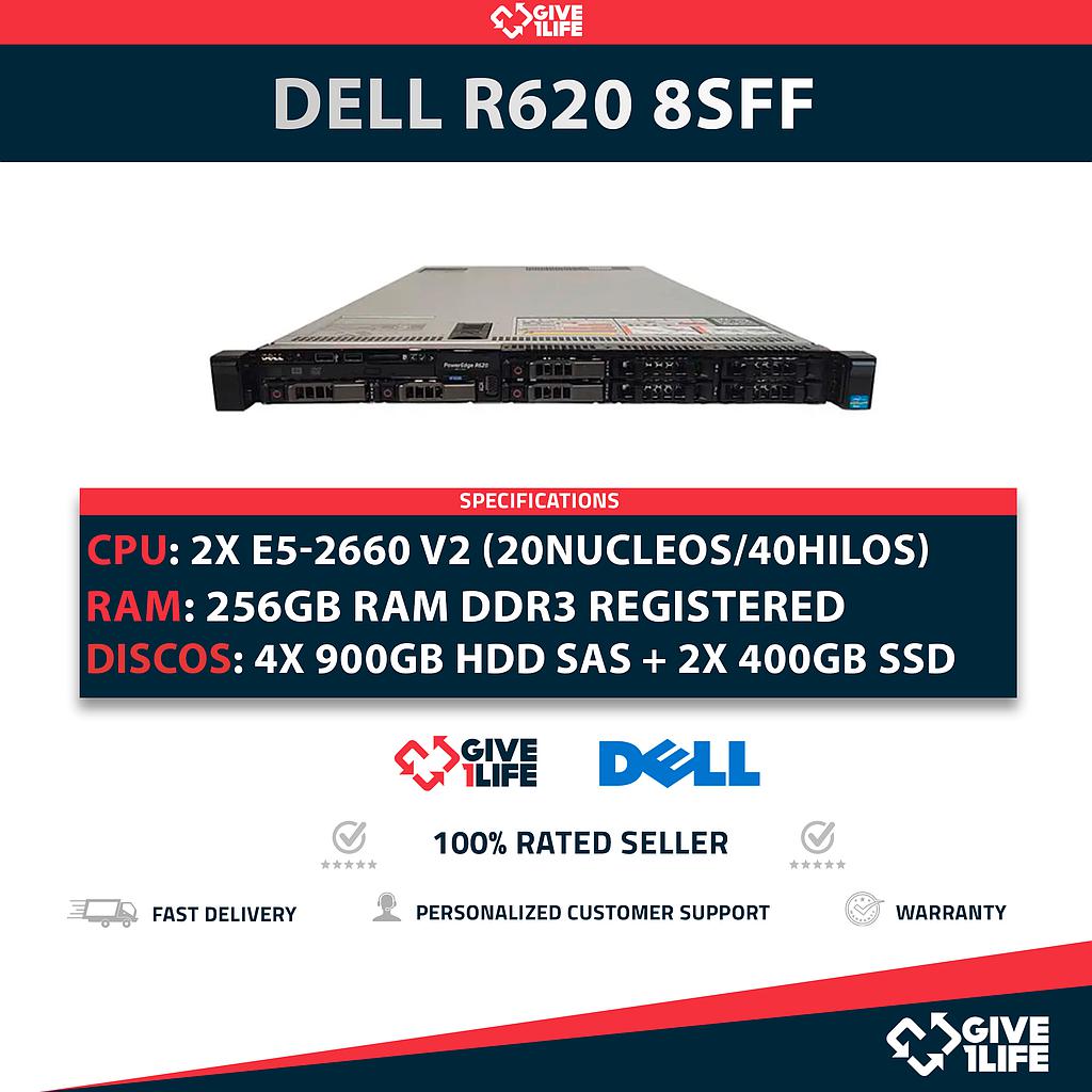 DELL PowerEdge R620 2x Xeon 2660 V2 20 Núcleos 40 Hilos 256GB RAM 3.6TB HDD + 2x 400GB SSD 4x1GB LAN