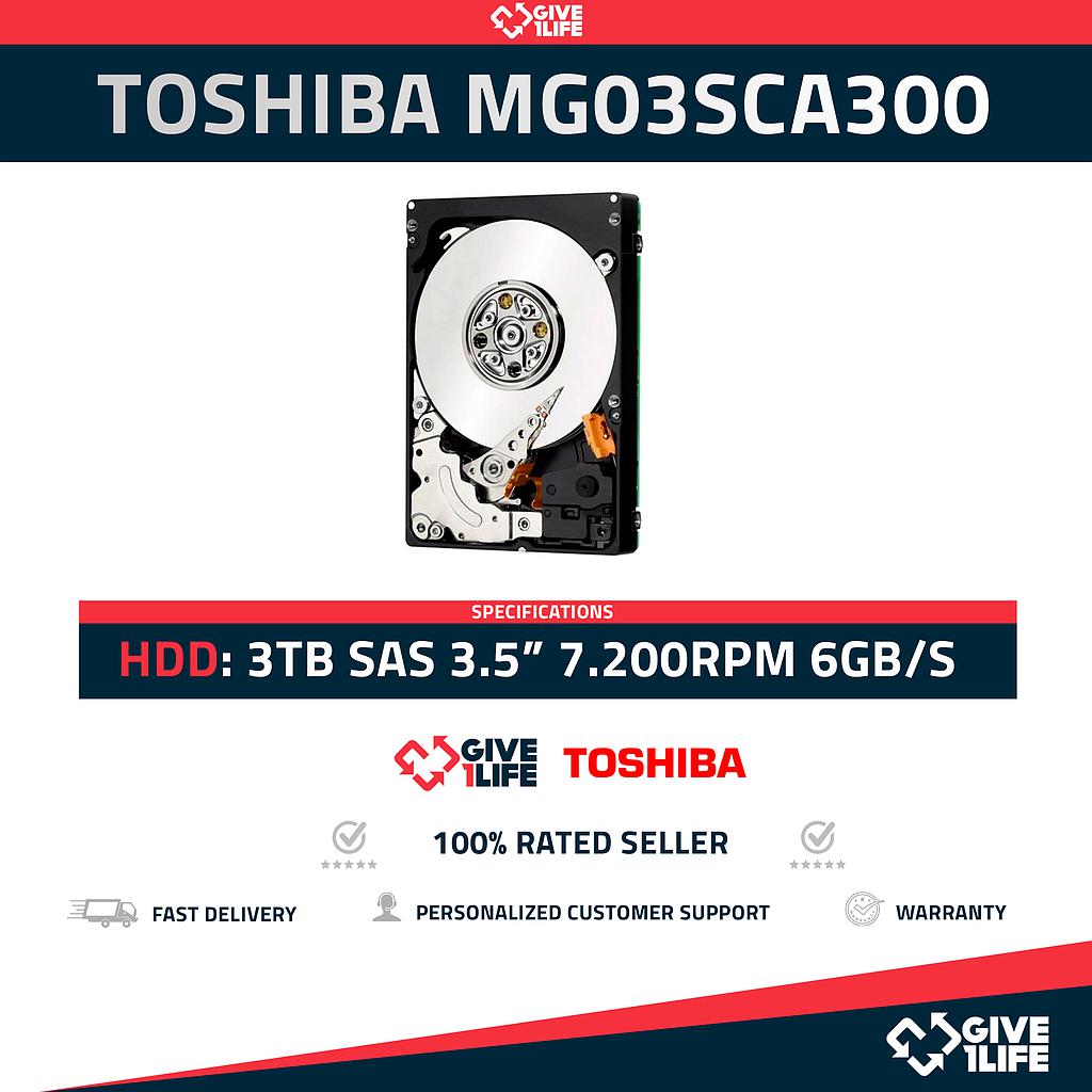TOSHIBA MG03SCA300 3TB HDD 3.5" SAS-2 6GB/S 7.2K 64MB SERVIDORES HP / DELL / IBM
