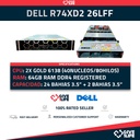 Dell PowerEdge R740XD2 26LFF 2x Gold 6138 40 Núcleos 80 Hilos 3.70GHz Turbo 64GB RAM 2 PSU