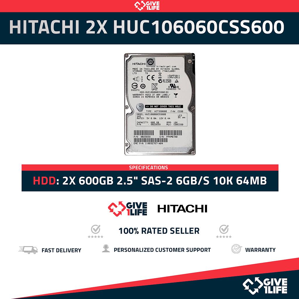 HITACHI 2X HUC106060CSS600 600GB HDD 2.5" SAS-2 6GB/S 10K 64MB