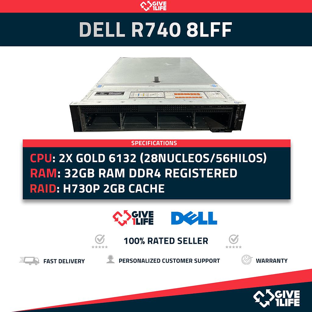 Servidor Rack DELL PowerEdge R740 8LFF + 2x Gold 6132 + 32GB DDR4+ H730P