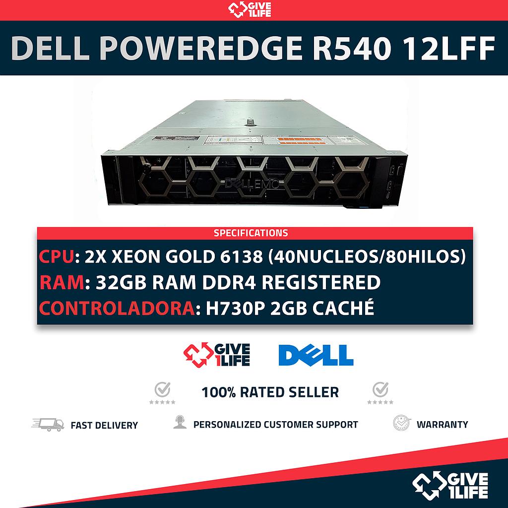 Dell PowerEdge R540 12LFF 2x Xeon Gold 6138 40 Núcleos 80 Hilos 32GB RAM DDR4 H730P 2GB CACHÉ