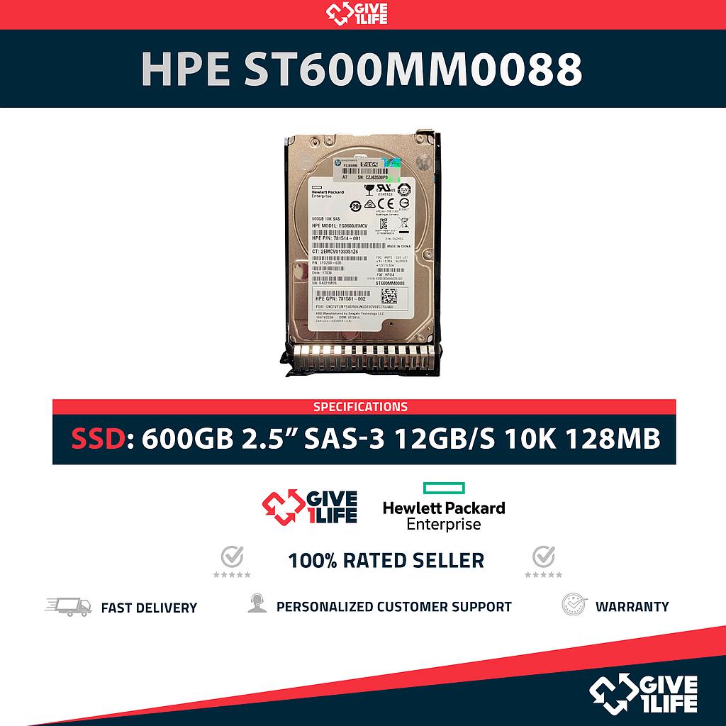 HPE ST600MM0088 600GB HDD 2.5" SAS-3 12GB/S 10K 128MB + CADDY 651687-001