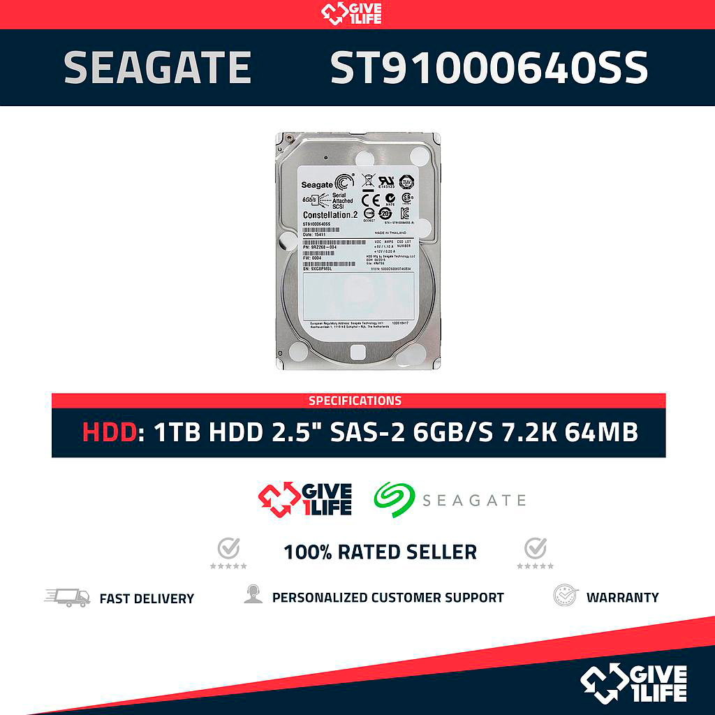 SEAGATE ST91000640SS 1TB HDD 2.5" SAS-2 6GB/S 7.2K 64MB