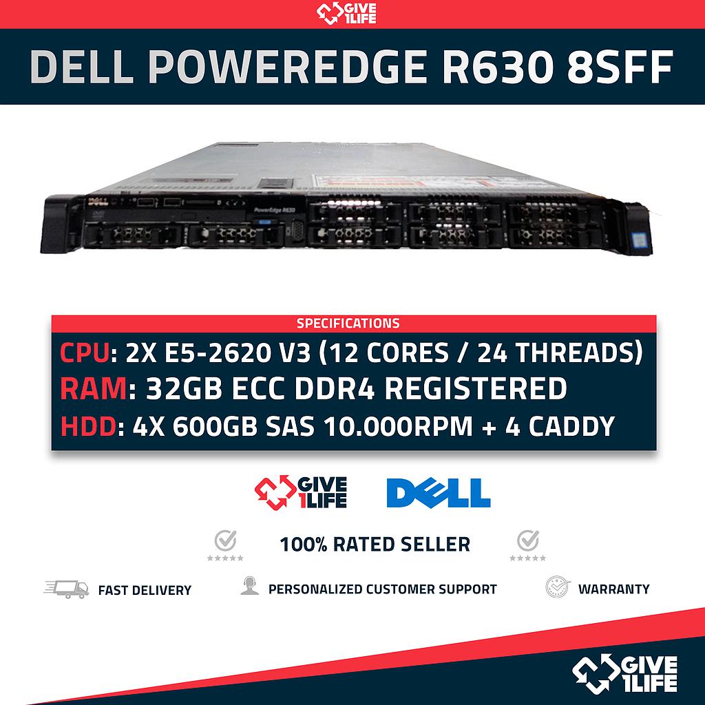 Servidor Rack DELL R630 8SFF 2x E5-2620v3 + 32GB DDR4 + 4x600GB + 4xCADDY XNJH2