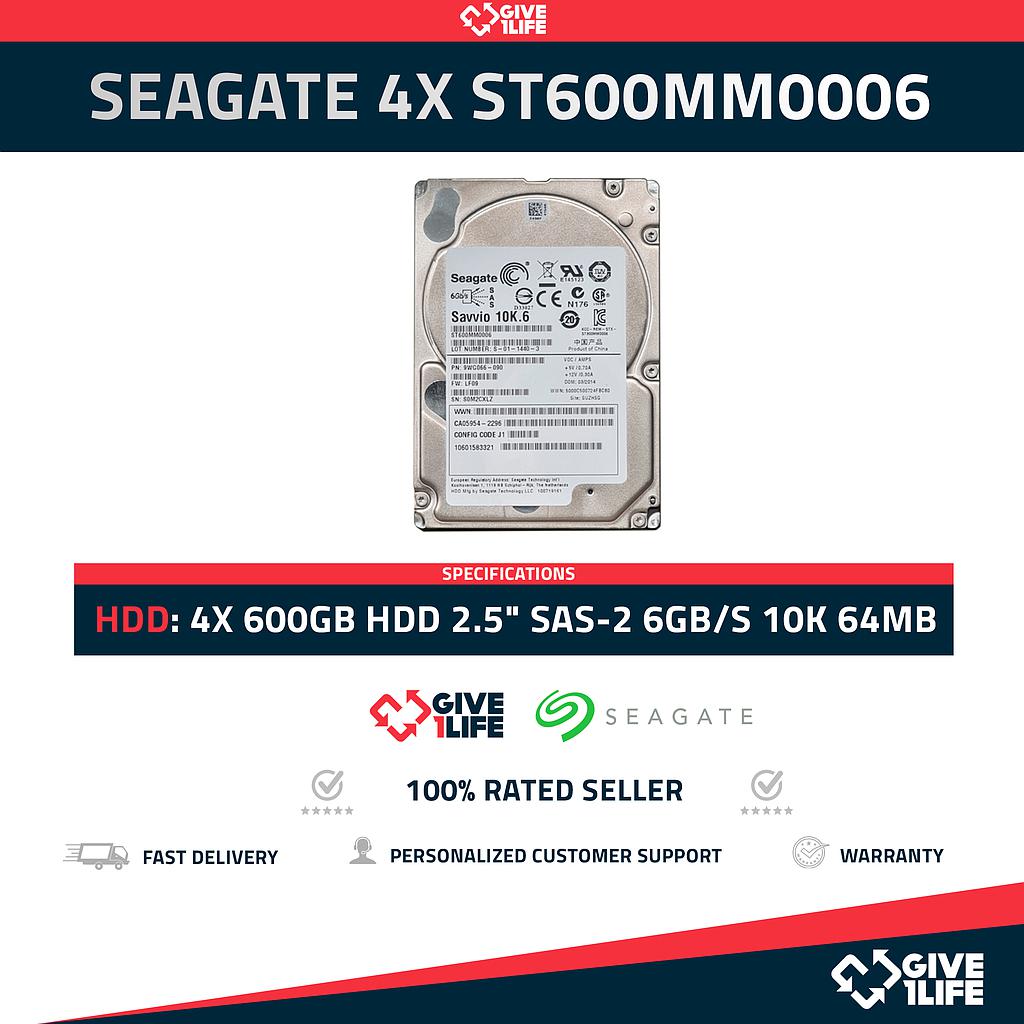 LOTE 4 PCS SEAGATE ST600MM0006 600GB HDD 2.5" SAS-2 6GB/S 10K 64MB