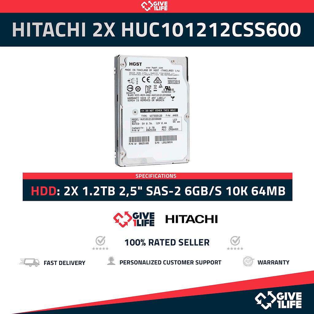 HITACHI 2X HUC101212CSS600 1.2TB HDD 2,5" SAS-2 6GB/S 10K 64MB