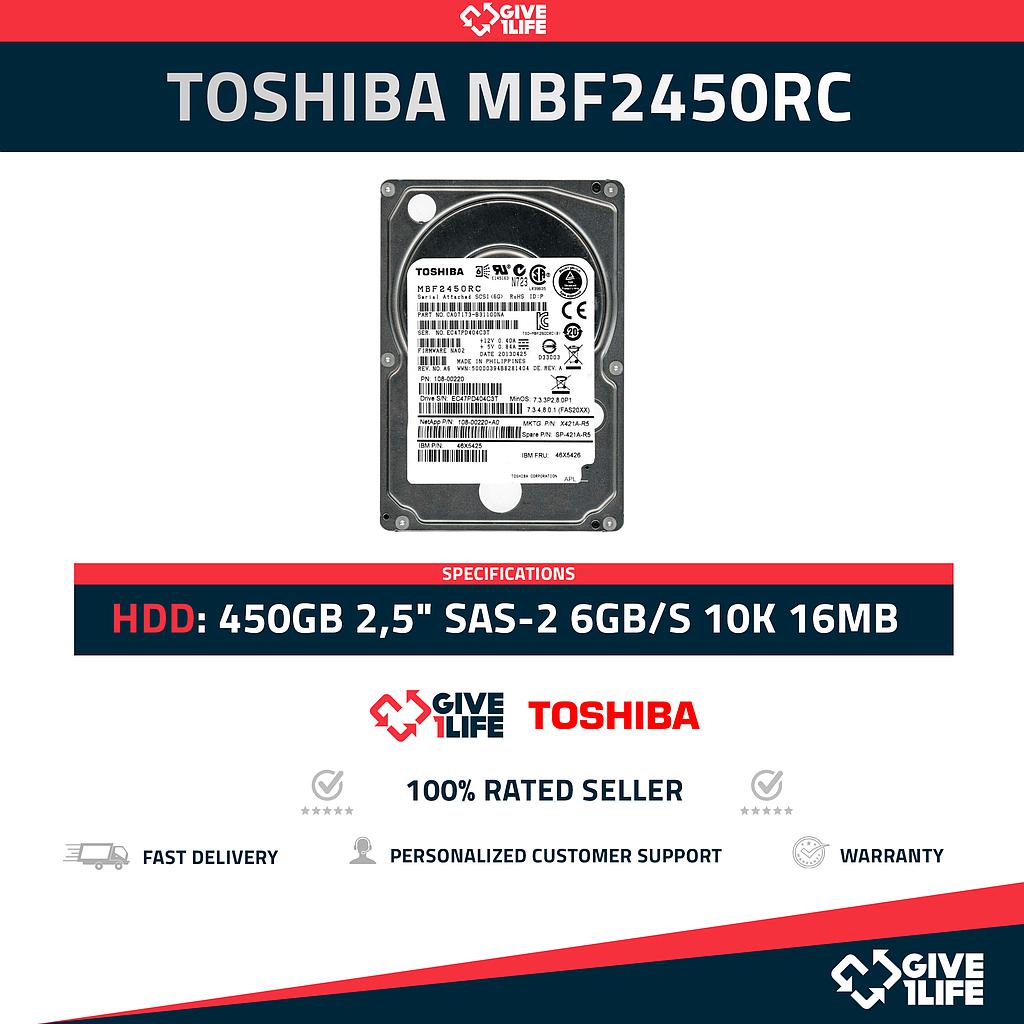 TOSHIBA MBF2450RC 450GB HDD 2,5" SAS-2 6GB/S 10K 16MB - SERVIDOR DELL / HP / IBM