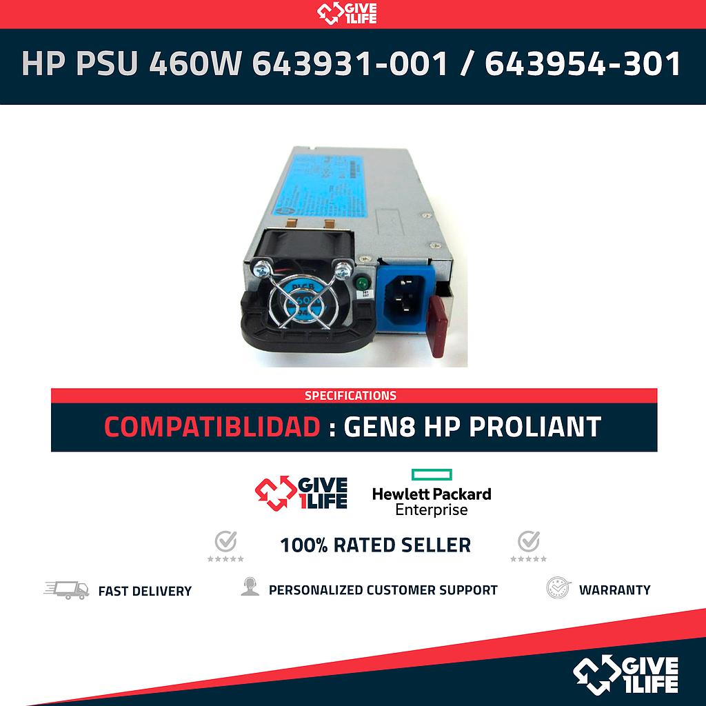 HP 460W PLATINUM FUENTE DE ALIMENTACION PARA G8 – P/N:643931-001 – 643954-301