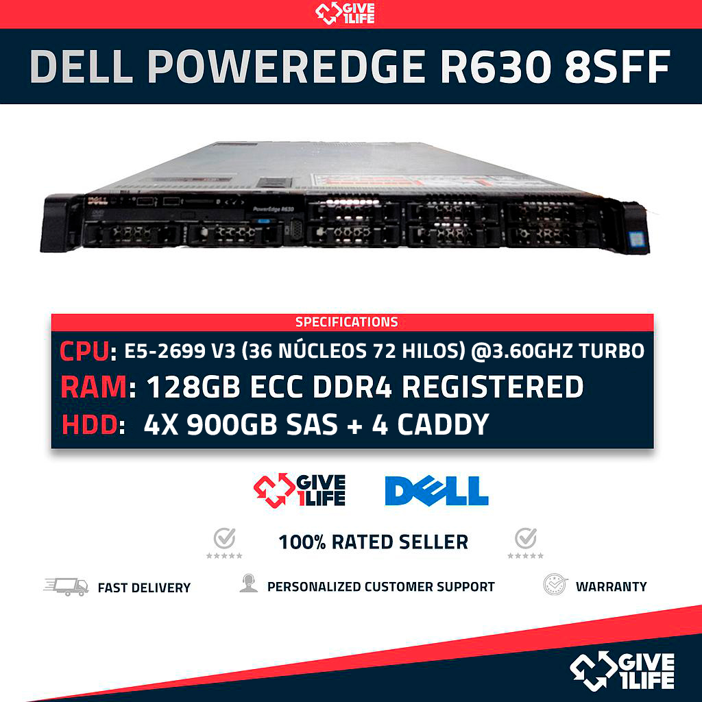 Dell PowerEdge R630 8SFF 2x E5-2650 v4 + 128GB DDR4 + 4x900GB HDD