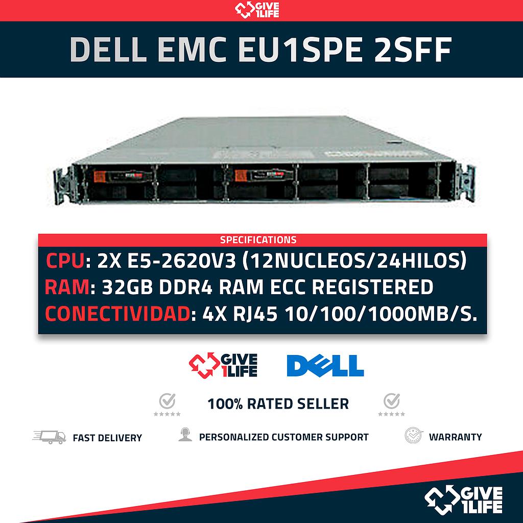 Servidor Rack DELL EMC EU1SPE 2SFF 2x E5-2620v3+32GB DDR4+ FC + SFP+ 900-541-044