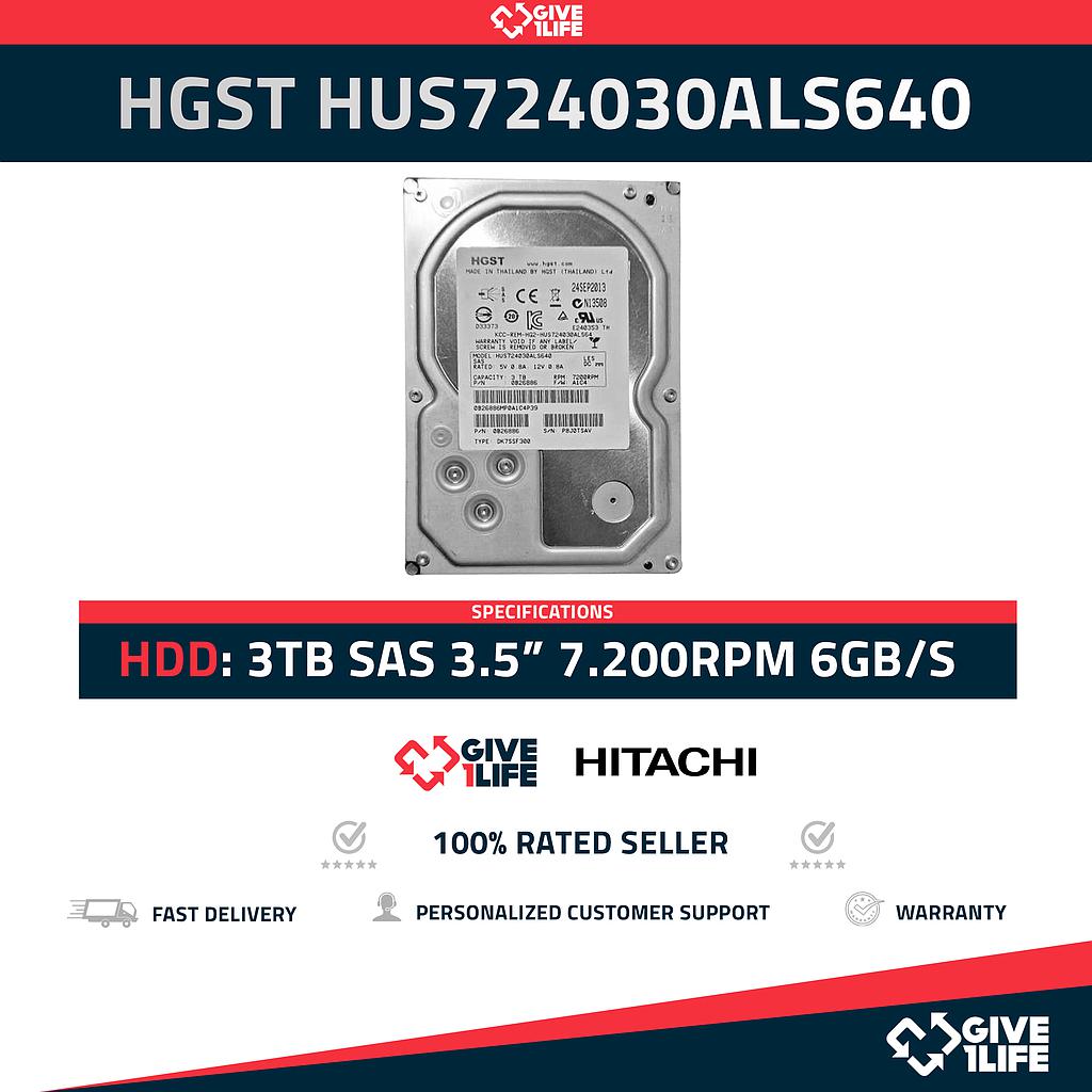 HITACHI HUS724030ALS640 3TB HDD 3.5" SAS-2 6GB/S 7.200 RPM 64MB CACHÉ