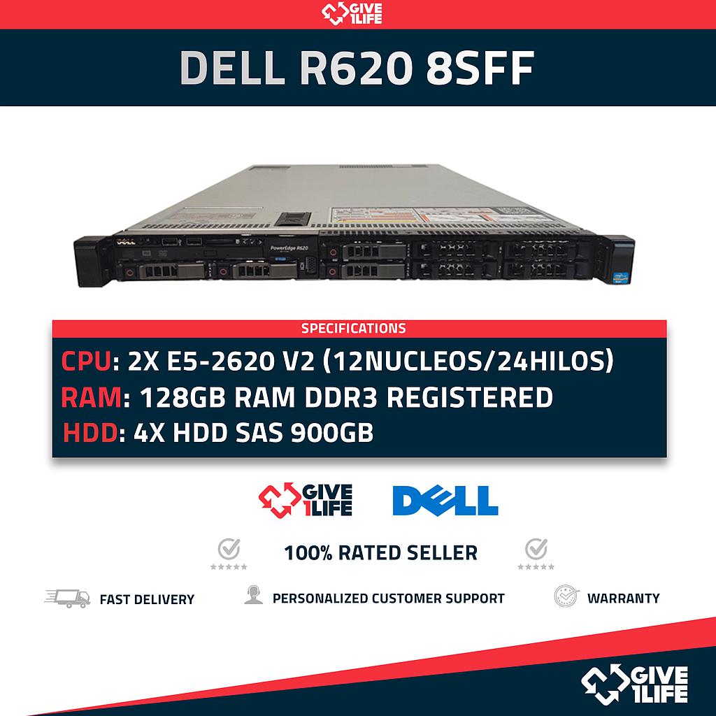 Servidor Rack DELL R620 8SFF 2x E5-2620 v2 + 128GB RAM + H710 + 4x900GB NNM48